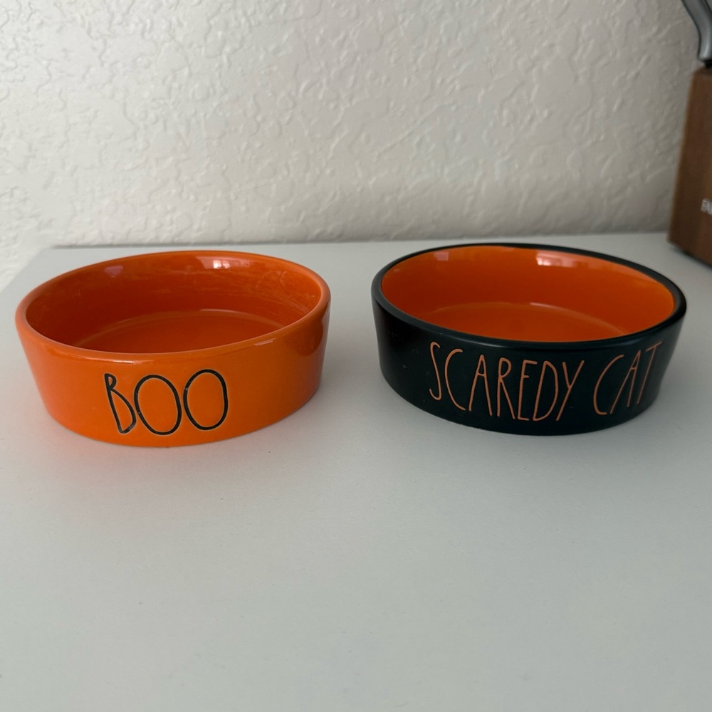 Rae Dunn Halloween Pet Bowls - Orange and Black